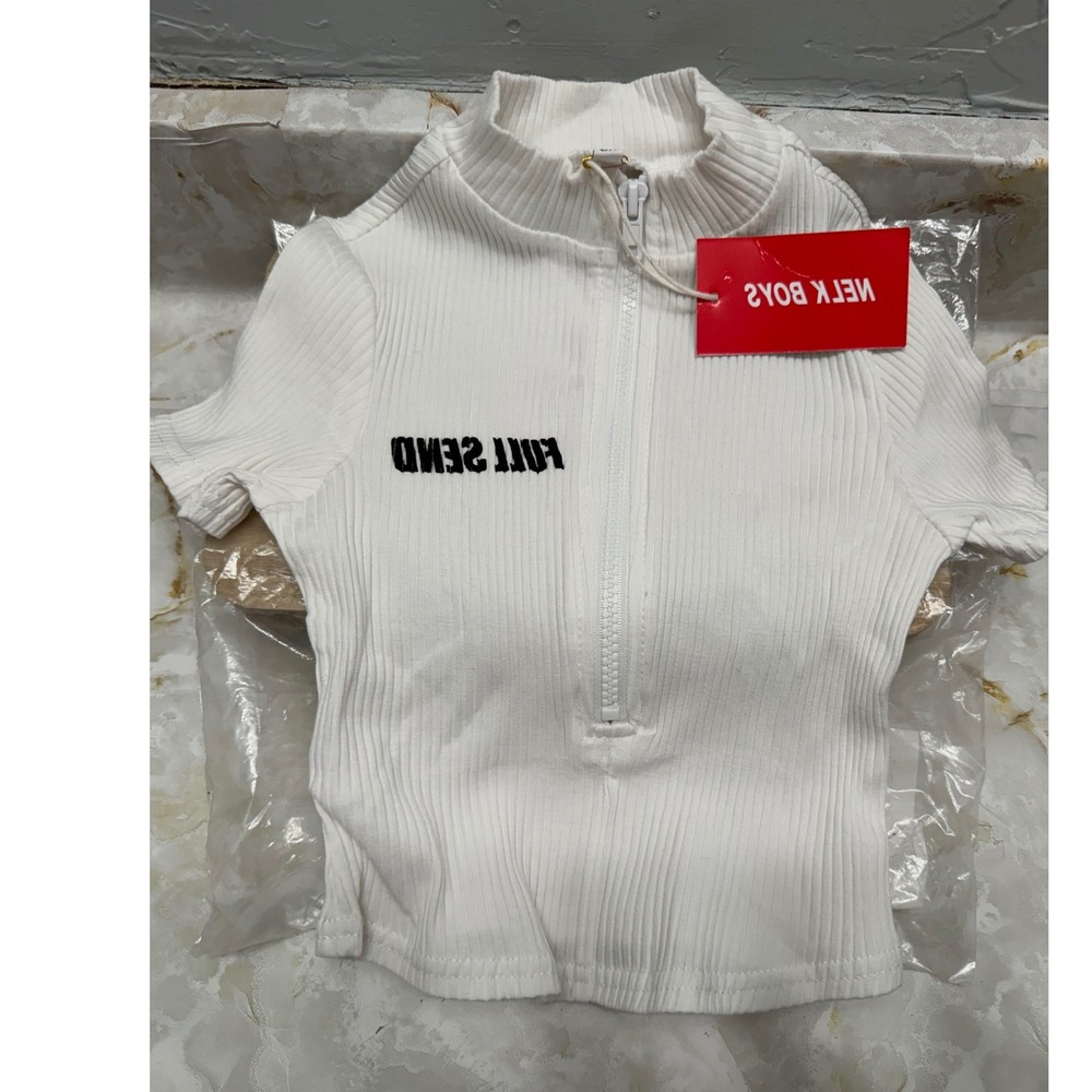 Full Send White Ribbed Quarter Zip Mock Neck Crop Top XS‎ NEW